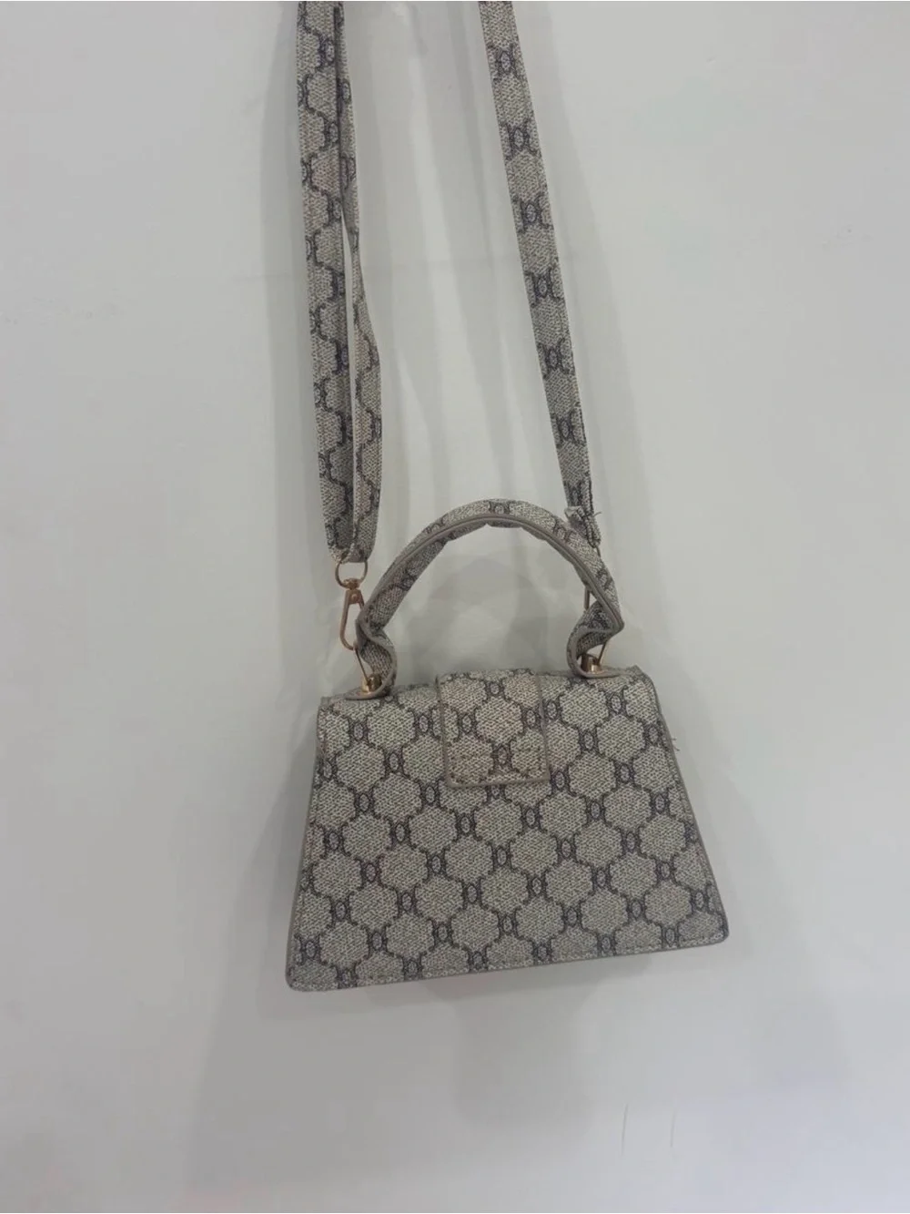 Structured Top-Handle Crossbody Bag in Neutral Monogram
